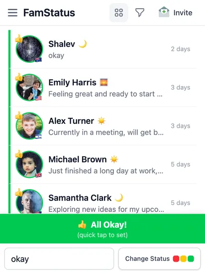 List view showing status details